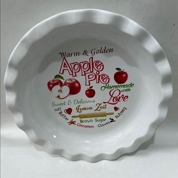 Apple Pie Ceramic Recipe Baking Dish 10 In Round 1 1/2 In Tall Homemade Love - Picture 2 of 6